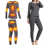 Set di Biancheria Intima riscaldata da Donna, Biancheria Intima Termica elettrica con 16 Zone di Riscaldamento,Strato di Base da Donna per Sport all'Aria Aperta, Grigio, XL