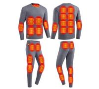 Set di Biancheria Intima riscaldata elettrica da Uomo 28 Zone Pantaloni riscaldanti Intelligenti USB e, Lavabile r Strato di Base riscaldato da Uomo, Grigio, L