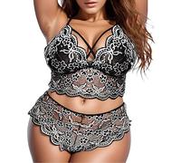 Set di biancheria intima taglie forti per donna Set di biancheria intima di pizzo con 2 pezzi, reggiseno e slip con scollo all'americana Set Termico Calcio (Grey, XXL)