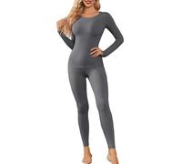 Set di biancheria intima termica da donna con pantaloni lunghi foderati in pile, camicia a maniche lunghe leggings top bottom per il freddo, Grigio scuro, XXL