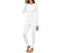 Set di biancheria intima termica da donna con pantaloni lunghi foderati in pile, camicia a maniche lunghe leggings top bottom per il freddo, bianco, XXL