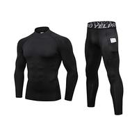 Set di biancheria intima termica da uomo, maglia e pantaloni bassi invernali, sci, montagna, ciclismo, moto nero 2 L