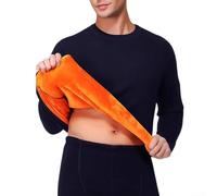 Set di biancheria intima termica da uomo, maglia intima spessa in velluto con calzamaglia lunga e top con scollo rotondo, abbigliamento interno invernale taglie forti, tinta unita (3XL blu)