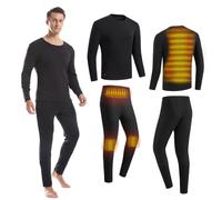 Set Di Biancheria Intima Termica Riscaldata Camicia Termica Pantaloni Foderato in Pile Set Di Strati Di Base Per Lo Sci, L'escursionismo, La Caccia,S,Men Black