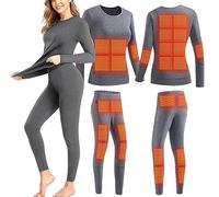 Set Di Biancheria Intima Termica Riscaldata Da Donna, Intimo Riscaldante Foderato in Pile Strato Base 28 Zone Di Riscaldamento,M,Grey