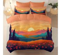 Set di biancheria Retrò Campi Montagne, Albicocca Morbido Microfibra Reversibile Copripiumino, 150 x 200 cm Facile Da Pulire Copripiumino Con Cerniera Nascosta