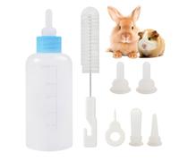Set di biberon per cuccioli - Borraccia in PP da 60 ml con apripennelli e ciucci multipli, design sicuro per piccoli animali domestici, kit facile da pulire | Versatile 3 capezzoli stile per langdu