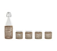 Set di bicchieri con bottiglia Home ESPRIT Naturale Cristallo Fibra 1 L