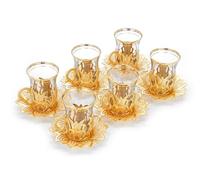 Set di bicchieri da tè e piattini turchi nostalgici per 6 persone, lussuoso set da tè turco, 12 pezzi, set di bicchieri da tè fantasia, perfetto regalo vintage per l'inaugurazione della casa, set di