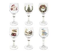 Set di bicchieri da vino a tema natalizio - 6 pezzi fantasia - per | 18 x 6 x 6 cm | Peso bicchiere singolo 7.20x2.36x2.36 in / 190 g | Set di 6 bicchieri da vino natalizi con confezione regalo