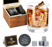 Set di bicchieri da whisky vintage 1970, scatola di legno, pietre per whisky, sottobicchieri, biglietti di auguri, regalo per 55 compleanno uomo