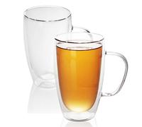 Intirilife 2x set di bicchieri termici a doppia parete -400-500ml- soffiati a bocca isolati per cappuccino espresso, bicchieri da tè bicchieri da caffè latte macchiato, effetto galleggiante con manico