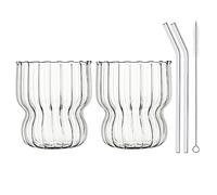 Set di bicchieri vintage in vetro con paglia di vetro per succo di frutta in acqua, birra, bar da cucina, bicchieri dolci