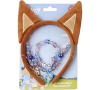 Set di bigiotteria per bambini Bluey con fascia morbida per orecchie, collana e bracciale con perline con ciondolo Bingo | Accessori da gioco per ragazze +3 anni con confezione regalo a tema