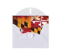 Set di biglietti di auguri bianchi con interno vuoto, in legno, vintage, con stampa bandiera del Maryland, carta perlata, per compleanno, matrimonio e anniversario