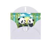 Set di biglietti di auguri bianchi stampati con due panda felici con buste e adesivi coordinati