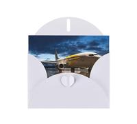 Set di biglietti di auguri con stampa di aeroplano nella sera con interno bianco - Elegante carta bianca perlata e buste abbinate