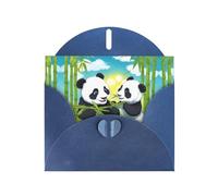 Set di biglietti di auguri con stampa di due panda felici, con buste e adesivi coordinati