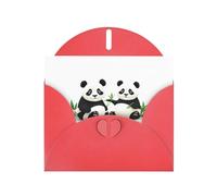 Set di biglietti di auguri con stampa di panda e bambù. Con interno vuoto, carta rossa perlata, biglietti di auguri per compleanno, matrimonio, inviti per feste