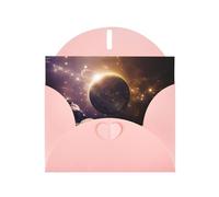 Set di biglietti di auguri con stampa di pianeti cosmici splendenti con interno bianco, eleganti biglietti per appunti in carta rosa perla e buste abbinate