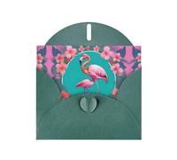 Set di biglietti di auguri con stampa fenicottero in una ghirlanda con interno bianco - carta verde scuro perlato per compleanno, biglietti di nozze per inviti per feste