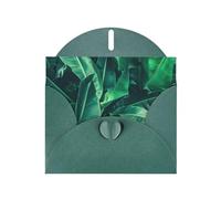 Set di biglietti di auguri con stampa tropicale di foglie di banano con interno bianco, eleganti biglietti di carta verde scuro perlato e buste abbinate