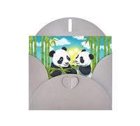 Set di biglietti di auguri grigi stampati con due panda felici con buste e adesivi coordinati