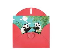 Set di biglietti di auguri rossi con interno vuoto, due simpatici panda grandi con stampa di carta perlata per compleanno, matrimonio e anniversario