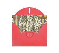 Set di biglietti di auguri rossi con interno vuoto, motivo: labirinto con mappa del tesoro, carta perlata, per compleanno, matrimonio e anniversario