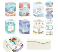 Set di Biglietti di Pasqua con Busta, 6 Cartoline Colorate con 6 Disegni Differenti, Buste e Adesivi per la Chiusura, Realizzati in Carta Riciclata, Regalo di Pasqua per Familiari e Amici