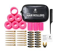 Set di bigodini con clip, 50 pezzi, bigodini autoaderenti (60/48/36/25 mm) con 24 clip in metallo e senza piegatura, pettine a coda di ratto e borsa per riporre capelli lunghi, medi e corti, volume e