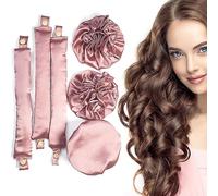 Set di bigodini in raso senza calore, con morbidi bigodini con cuffie per capelli e fascia per ricci senza calore, per tutti i tipi di capelli (A-3 set, rosa)
