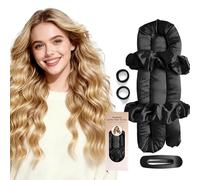 Set di bigodini Jumbo senza calore, in raso, senza calore, per tutta la notte, con asta arricciacapelli jumbo, senza bigodini per dormire, aste per scoppio notturno (bordeaux) (nero)