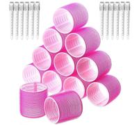 Set di bigodini per capelli, 12 clip autoaderenti da 64 mm, ideali per salone e parrucchiere fai da te, per tutte le lunghezze (rosso rosa)