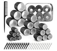 Set di bigodini per capelli in 4 misure con clip, 50 bigodini da donna, bigodini autobloccanti per capelli lunghi, medi, corti, spessi, voluminosi, sottili, neri