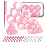 Set di bigodini per capelli in 4 misure con clip, 50 bigodini da donna, bigodini autobloccanti per capelli lunghi, medi, corti, spessi, voluminosi, sottili, rosa