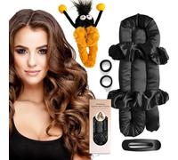 Set di bigodini senza calore, in raso, senza calore, per tutta la notte, 7 pezzi, con grazioso fermaglio per capelli, senza bigodini per dormire (nero)