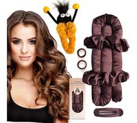 Set di bigodini senza calore, in raso, senza calore, per tutta la notte, 7 pezzi, con grazioso fermaglio per capelli, senza bisogno di calore, per dormire (bordeaux)