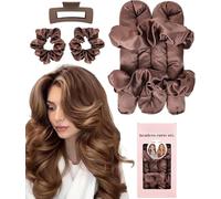 Set di bigodini senza calore, in raso, senza calore, per tutta la notte, con asta per arricciare i capelli, senza calore, set di strumenti per lo styling da donna (4 cm, originale, marrone)