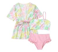 Set di bikini 3 pezzi costume da bagno per bambina 3-7 anni top costume da bagno canotta + tanga + pareo manica corta ragazza floreale chic spiaggia piscina