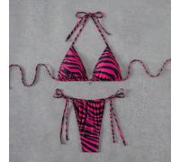 Set di bikini con pendente a stella a motivo zebrato, semplice e alla moda, per uso casual e quotidiano, adatto per l'estate e le vacanze in spiaggia L,M,S,XL,XS,XXSeffetto zebra,Motivo strutturatoTes