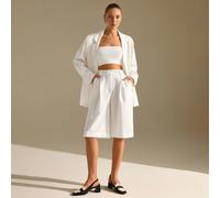 Set di blazer con colletto a revers bianco e pantaloncini a gamba larga: taglio dritto sofisticato, perfetto per eventi di laurea, festa degli insegnanti, ufficio e affari L,M,S,XLColore unicoTessuto 