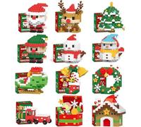 Set di blocchi di costruzione di Babbo Natale, 12 pezzi a tema natalizio, mini figure da costruzione, decorazioni natalizie fai da te per feste, Capodanno, compleanni