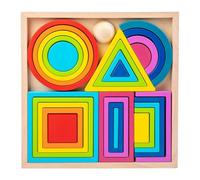 Set di blocchi di forme arcobaleno in legno Montessori di grandi dimensioni | Giocattolo Montessori di Impilamento Geometrico, Giocattolo per il Riconoscimento dei Colori