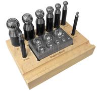Set Di Blocchi E Punzonatori 8 Pezzi In Acciaio Con Supporto In Legno