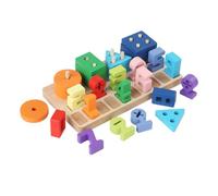 Set di Blocchi in Legno 2-in-1 per Contare i Numeri e Abbinare le Forme | Giocattolo di Ordinamento con Quattro Colonne, Blocchi Operativi Numerici, Giocattolo per Contare