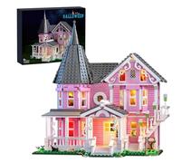 Set di Blocchi per Costruire Casa Rosa con Luci, 1349 PEZZI Casa dei Fantasmi di Halloween Compatibile con Lego, Regali di Natale e Compleanno per Bambini e Adulti dai 8 Anni in Su