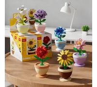 Set di blocchi per vasi (Bolla viola, Ibisco, Campanula, Rosa, Garofano, Girasole) Serie piante, decorazione per la casa, decorazione per l'ufficio, regalo per San Valentino, compleanno, festa della m