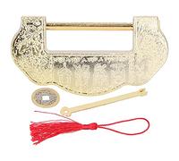 Set di blocco intagliato vintage cinese di bordo antico con tasto per la scatola di gioielli mobili squisiti Ming Qing Dynasty Design Durevole Materiale 7.5x3,5 cm (Colore di ottone)