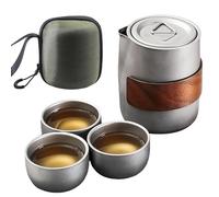 Set di bollitore da campeggio, con 3 tazze, teiera da viaggio, tazza da tè e tè, servizio da tè portatile con , teiera da viaggio, design a doppio strato, protettiva, filtro incluso